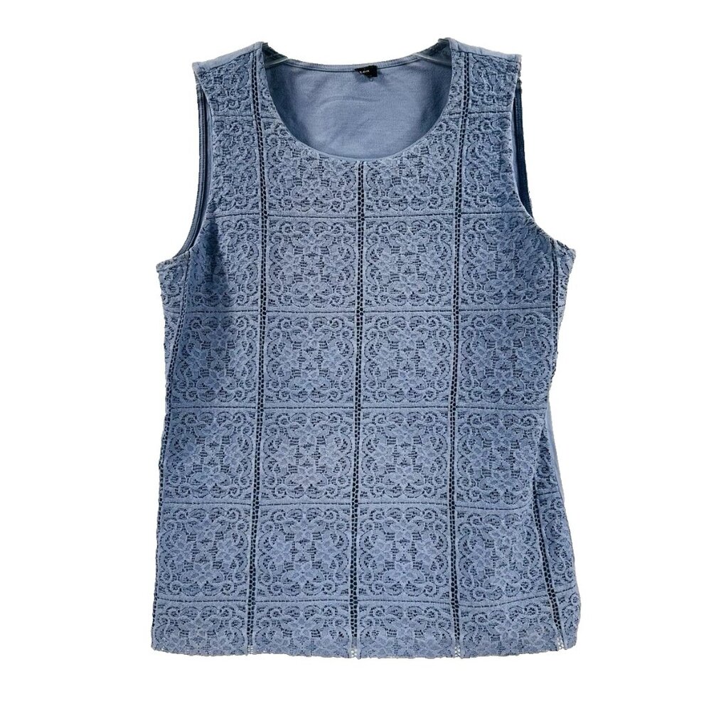 Ann Taylor Pullover Powder Blue Lace Overlay Round Neck Petite Women Size XXS